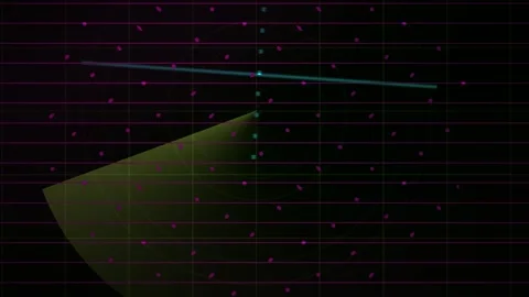 Abstract Digital Radar Scan with Rotating Beam and Data Points. Stock Footage 341786379