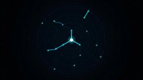 Abstract Digital Radar UI HUD Interface with Glowing Connections and Moving Stock Footage 344513979