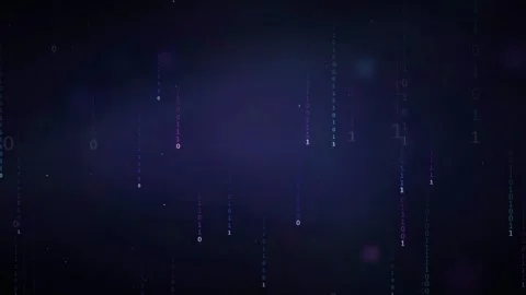 Abstract Digital Rain of Binary Code Falling on Dark Purple Futuristic Stock Footage 336772053