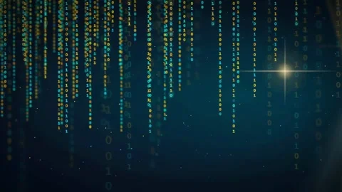 Abstract Digital Rain of Binary Code Falling on Dark Blue Background for Stock Footage 336775660