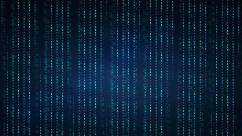 Abstract digital rain of binary code falling on a dark blue technological Stock Footage 336778555
