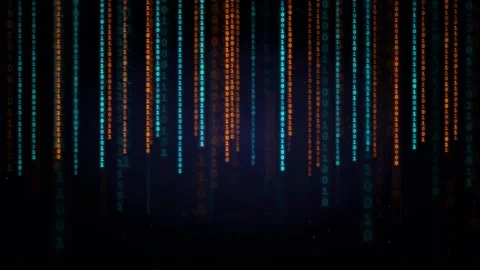 Abstract Digital Rain of Binary Code Falling in Blue and Orange Colors on Dark Stock Footage 339324202