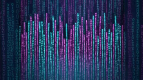 Abstract digital rain of binary code falling in neon purple and blue colors Stock Footage 341830917