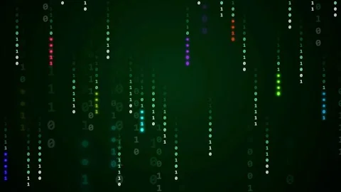 Abstract digital rain of binary code falling on a dark green technological Stock-Footage 343155745