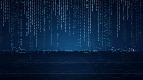 Abstract Digital Rain of Binary Code Falling Over a Dark Blue Futuristic Stock-Footage 343172146