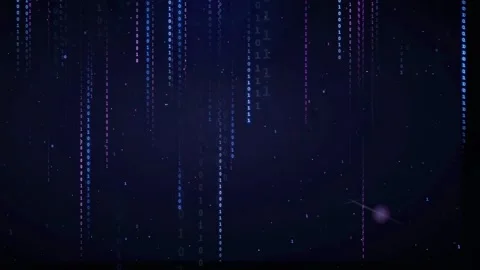 Abstract digital rain of blue and purple binary code falling on dark background Stock Footage 339319542