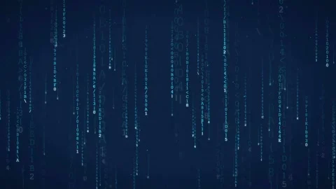 Abstract Digital Rain of Blue Binary Code and Data Streams on Dark Background Stock Footage 336778391
