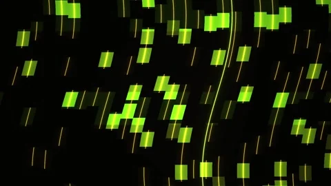 Abstract Digital Rain Effect with Glowing Neon Green Rectangular Data Parti.. Stock Footage 341786483