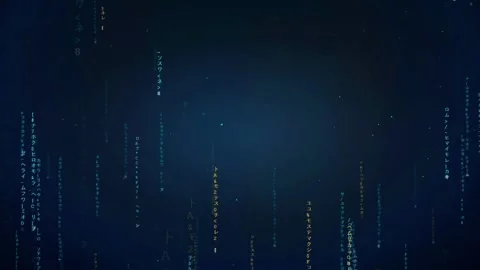 Abstract digital rain of falling characters and code on a dark blue Stock Footage 336774060