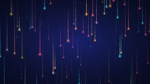 Abstract Digital Rain With Falling Neon Square Nodes Stock Footage 347897418