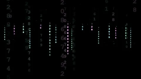 Abstract digital rain of falling numbers and binary code on a dark black Stock Footage 336778790