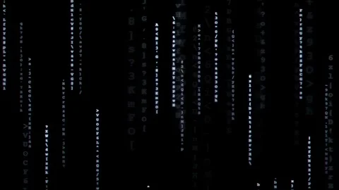 Abstract digital rain of falling white code characters on a black background Stock Footage 343160693