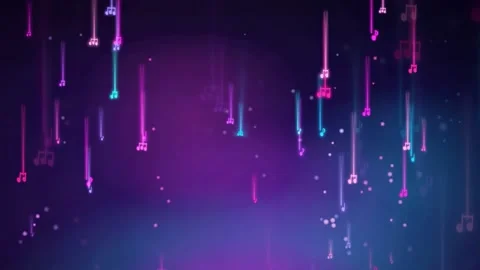 Abstract Digital Rain of Glowing Purple and Blue Neon Lines Falling in Dark Stock Footage 343860123