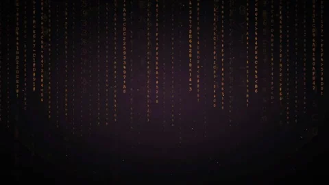 Abstract Digital Rain of Golden Binary Code Falling on Dark Purple Background Stock Footage 336773337