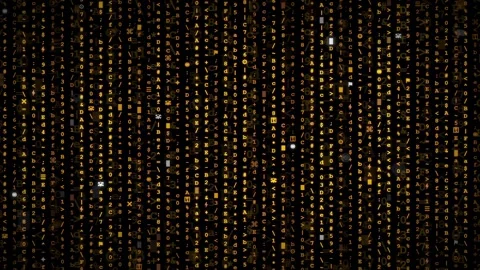 Abstract digital rain of golden binary code and characters falling on a black Stock-Footage 343157519