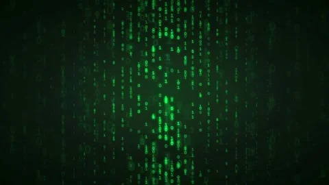 Abstract digital rain of green binary code falling on a dark black background Stock Footage 336773082