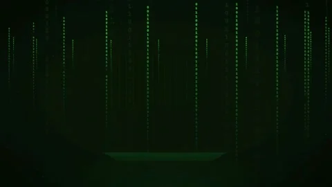 Abstract Digital Rain of Green Binary Code Falling on Dark Background for Stock Footage 336773621