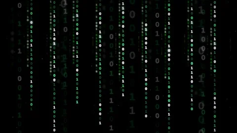 Abstract digital rain of green binary code falling on a black background for Stock Footage 336773998