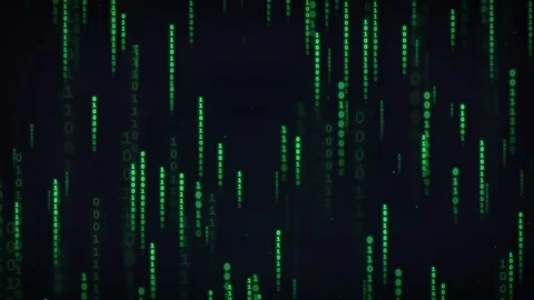 Abstract digital rain of green binary code falling on a dark background for Stock Footage 336775472
