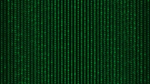 Abstract digital rain of green binary code falling on a black background for Stock Footage 336775499