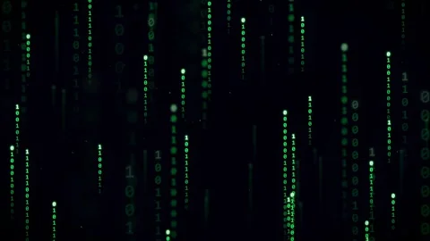 Abstract Digital Rain of Green Binary Code Falling on a Dark Black Background Stock Footage 336775990