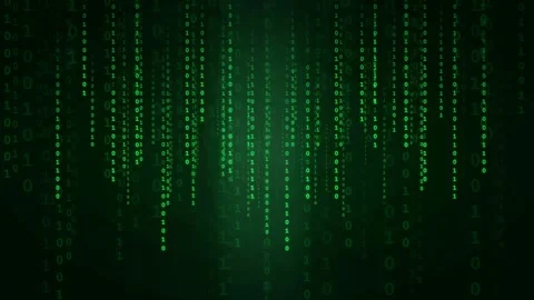 Abstract digital rain of green binary code falling on a dark black background Stock Footage 336778992