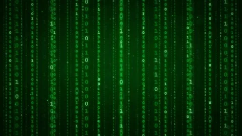 Abstract digital rain of green binary code falling on a dark black background Stock Footage 336779086