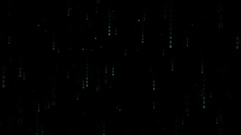 Abstract digital rain of green binary code falling on a black background for Stock Footage 336779992