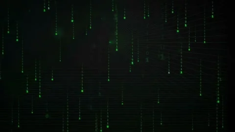Abstract Digital Rain of Green Binary Code Falling on a Dark Technological Stock Footage 339320922