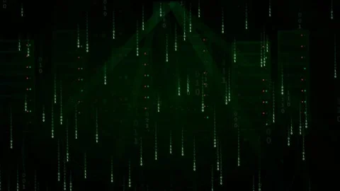 Abstract Digital Rain of Green Binary Code Falling on Black Background for Stock Footage 339323716