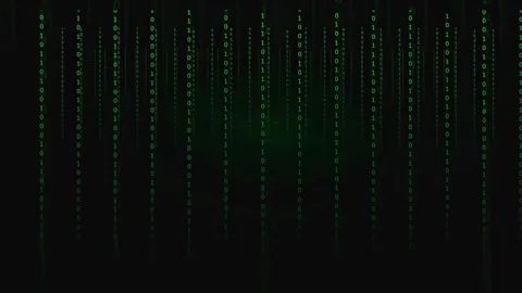 Abstract Digital Rain of Green Binary Code Falling Over a Dark Cyber Space Grid Stock Footage 339325984