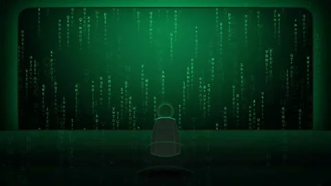 Abstract digital rain of green binary code falling on a dark futuristic Video stock 343151734