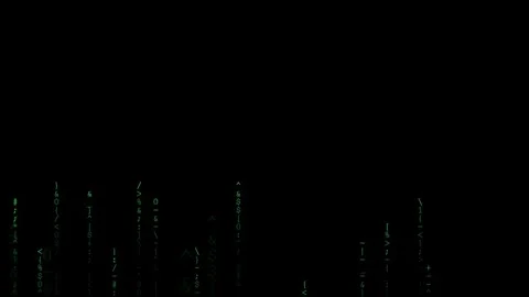 Abstract digital rain of green binary code and symbols falling on a black Stock-Footage 343157425