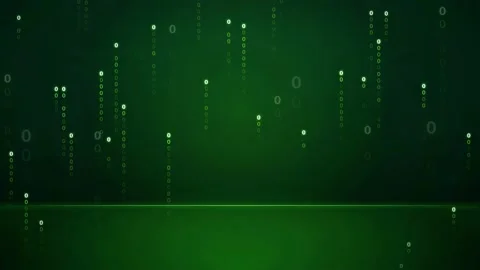 Abstract digital rain of green binary code falling on a dark technological Stock-Footage 343164026
