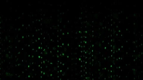 Abstract digital rain of green matrix code characters falling on a black Stock Footage 336772392