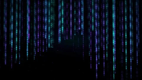 Abstract digital rain of purple and blue binary code falling on black background Stock Footage 339322851