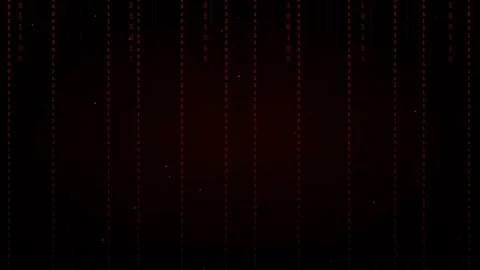Abstract Digital Rain of Red Binary Code Falling on Dark Background for Cyber Stock Footage 336778778