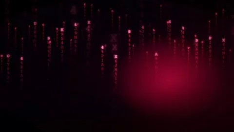 Abstract Digital Rain of Red Glowing Letters and Numbers Falling on Dark Stock Footage 336774593