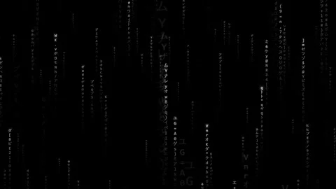 Abstract Digital Rain of White Binary Code and Symbols Falling on Black Stock Footage 336776461