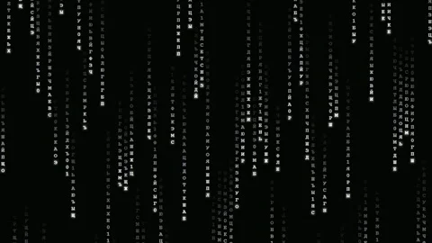 Abstract digital rain of white binary code and characters falling on black Stock Footage 345765747