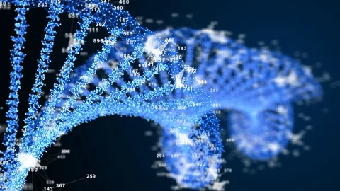 Abstract digital random digits plexus DNA molecule for visuals, biology, biot Stock Footage 128288755