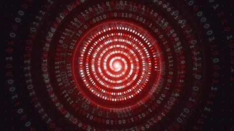Abstract Digital Red Binary Code Spiral Rotating in a Dark Cyber Space Stock-Footage 343156081