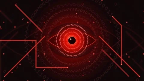 Abstract digital red eye animation with binary code and futuristic Stock-Footage 343155516