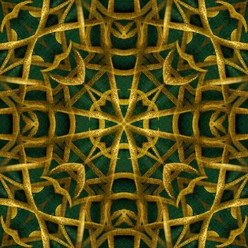 Abstract Digital Render Dark Green &amp; Gold Celtic Pattern Vintage Background 스톡 일러스트