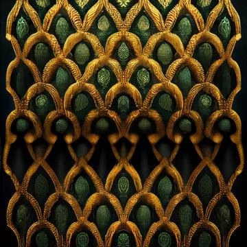 Abstract Digital Render Green Gold Celtic Pattern Fabric Abstract Background Stock Illustration