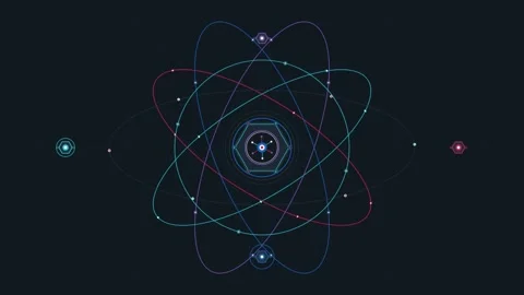 Abstract Digital Representation of an Atom and Orbital Energy Levels Stock Footage 343893979