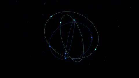 Abstract digital representation of interconnected orbiting particles and ci.. Stock Footage 345055919