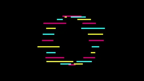 Abstract digital rings with colorful horizontal lines moving in a circular .. Stock Footage 340943581