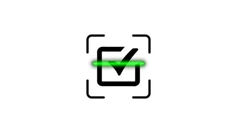 Abstract digital scanning animation showing success checkmark symbol inside.. Stock Footage 346498325