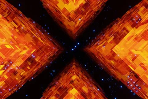 Abstract Digital sci-fi glowing cyberspace Cube tunnel Background 3d renderin Stock Illustration